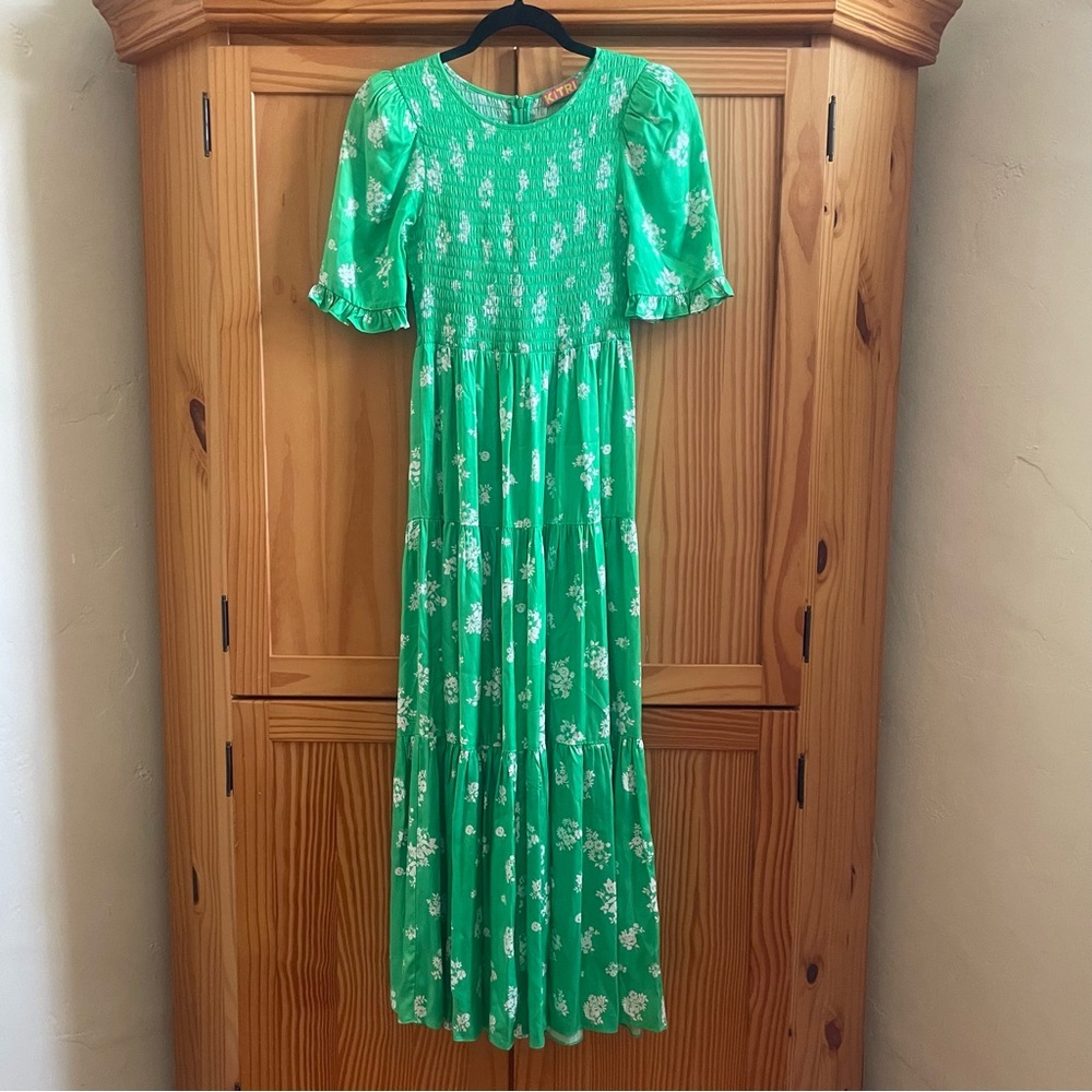 Kitri Smocked Short Sleeve Floral Maxi Dress - Size Small